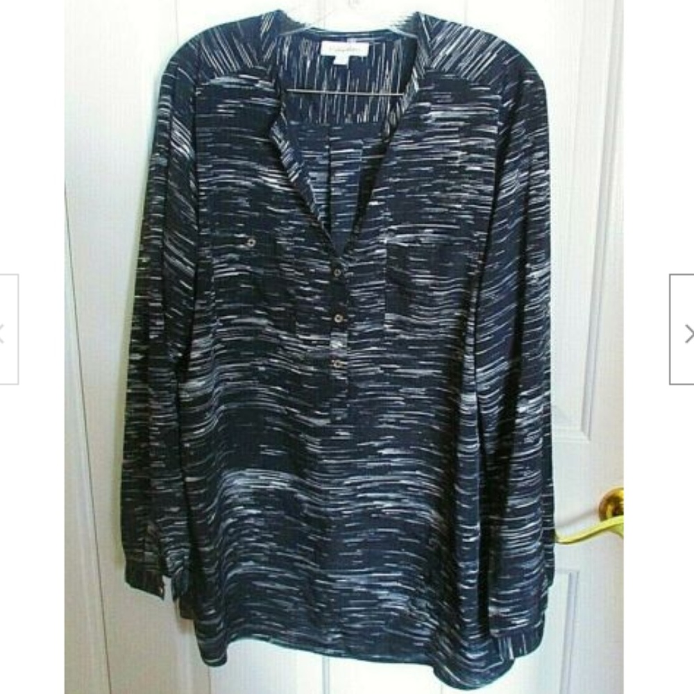 Calvin Klein Charcoal & White Streaked Blouse XL